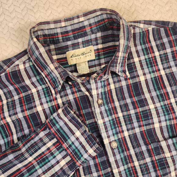 Eddie Bauer Other - Eddie Bauer Mens‎ L Tall Ultralong Plaid Button Up Shirt Thick  Cotton Blend